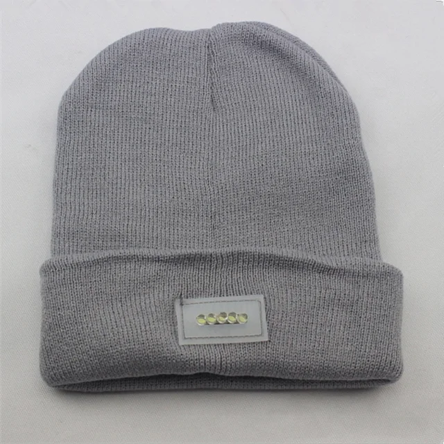 Wholesale custom acrylic women men ski embroidery logo LED light winter knitted hats beanie Cap for night work