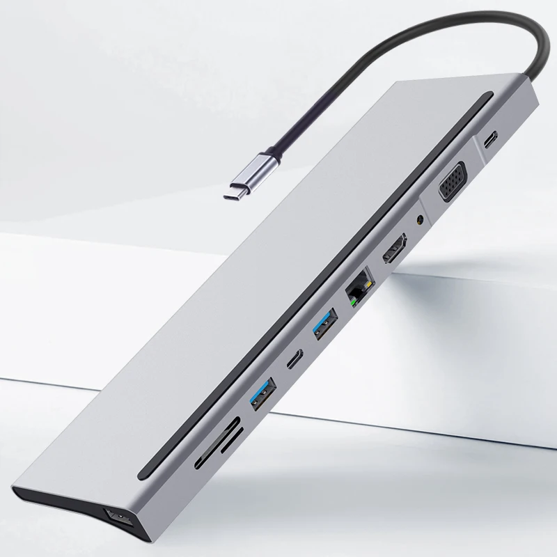 New Arrival 11 In 1 Usb C Hub Docking Station Ethernet Charging Dp Vga Multifunction 11 In 1 Tipo C Usb Hub 3.0 Type C Usb Hub