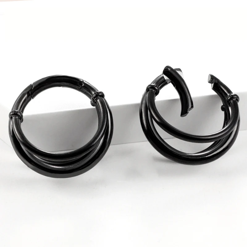 Wholesale Titanium Three Layer Brilliant Gems Cartilage Clicker Hoop Ear Ring Piercings Body Jewelry