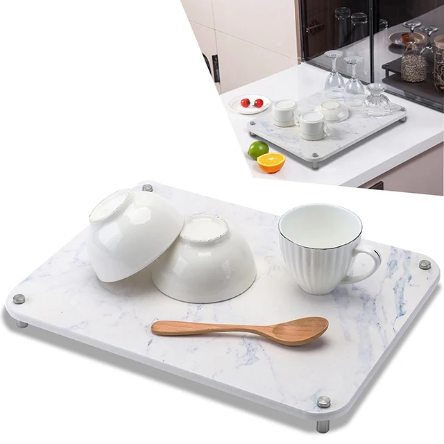 Wholesale Stainless Steel Feet Stone Dish Drying Mat Super Absorbent Diatomaceous Earth Stone Drying Mat for Kitchen Counter