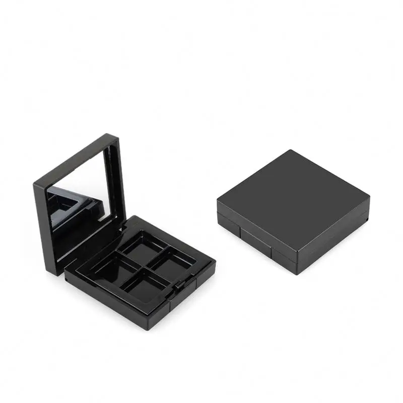 fancy 4 holes black rectangle flat plastic empty case makeup box concealer container case for makeup products with mirror