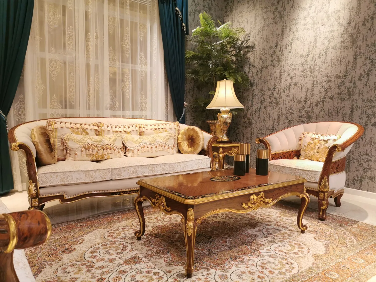 Yips LD-2004-1856 Wooden Luxury Series Solidwood Carving Handpainted Veneer Pattern Livingroom Classical 2 Seater Sofa