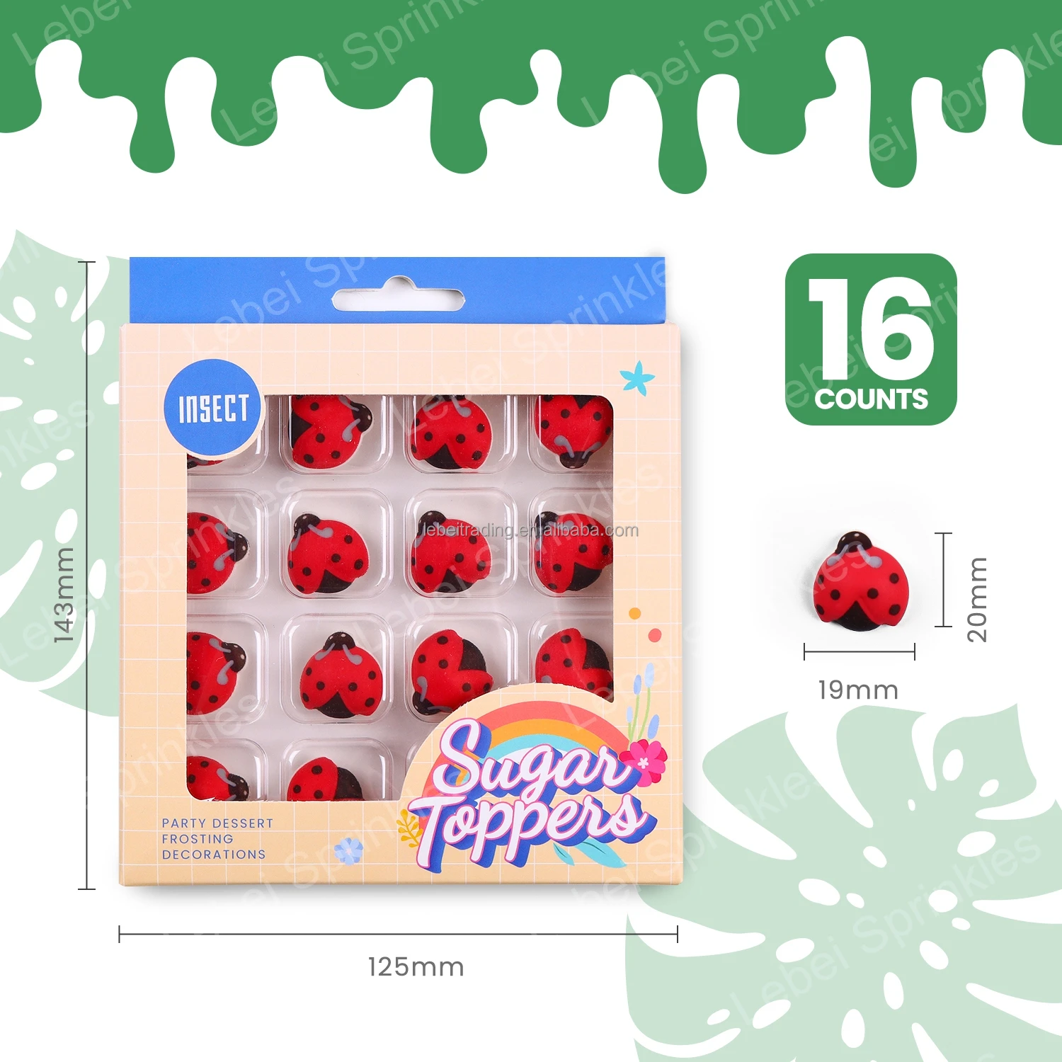 16 PCS Ladybug Edible Cake Topper Trending Royal Icing Decorations Kids DIY Bakery Insect Icing Sugar Candy Sprinkles for Cake