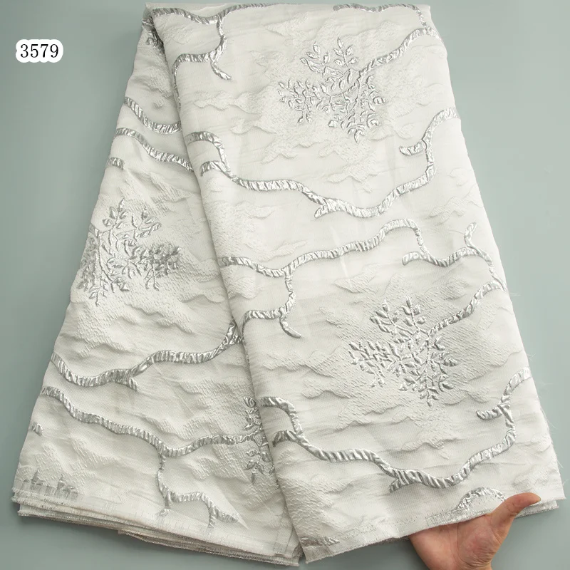 3579 African Tulle Lace Fabric 2023 Satin Nigerian Brocade Jacquard Fabric Gilding Lace Sewing Dress For Women Wedding Party