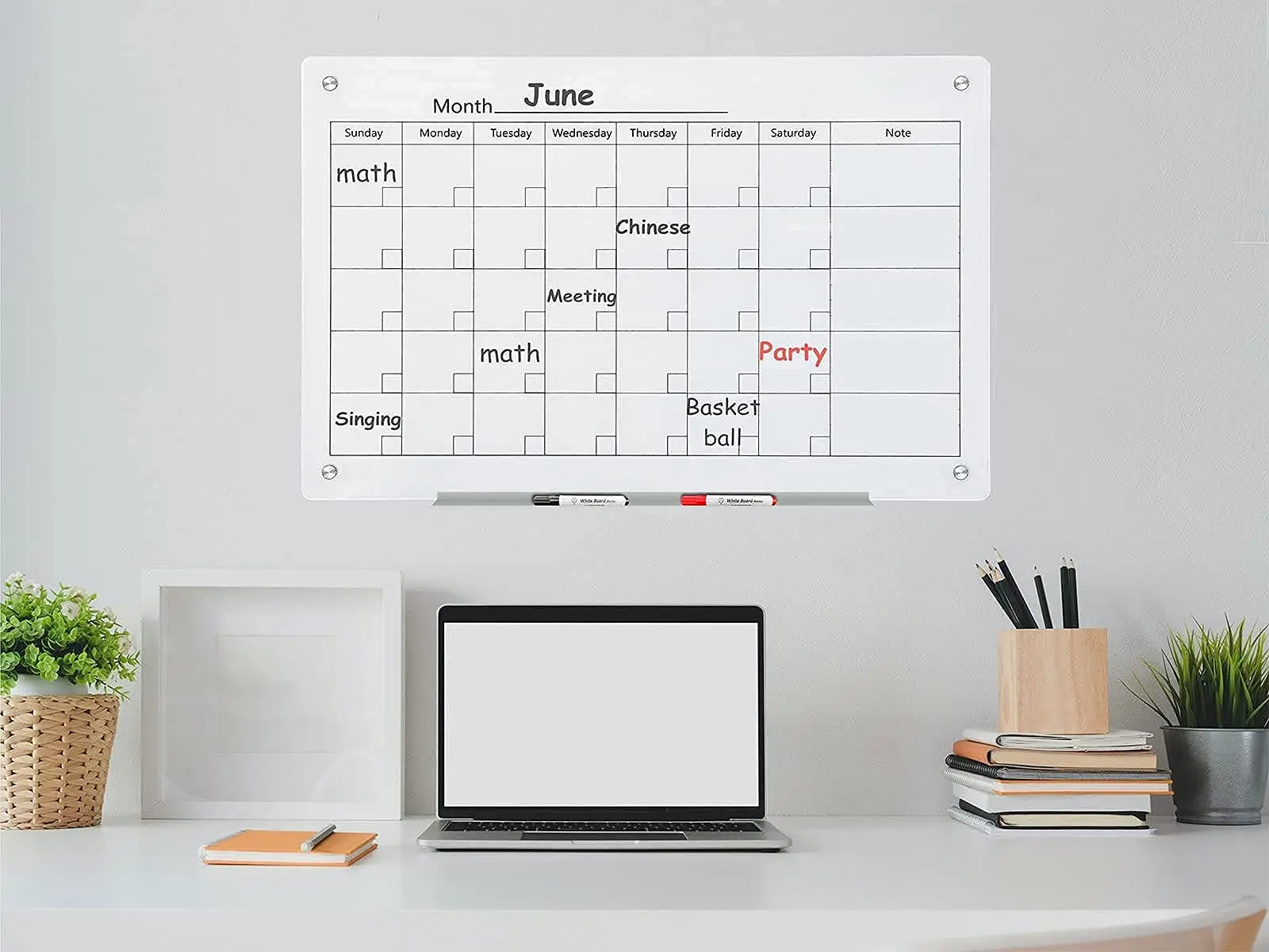47 x 35 Inches Glass Calendar Dry Erase Board for Wall Magnetic Whiteboard Calendar Monthly Planner for Home, School, Office