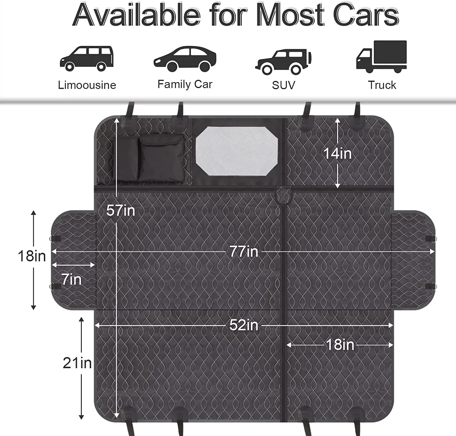 4X1 Waterproof Water Resistant Extra durable YKK zipper Hammock Dog Car Seat Cover for Back Seat with Window