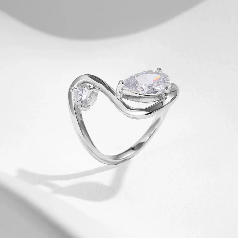Hypoallergenic 925 Sterling Silver Ring For Women Water Droplet Zircon wedding Ring Anniversary Gift Irregular Exquisite Jewelry
