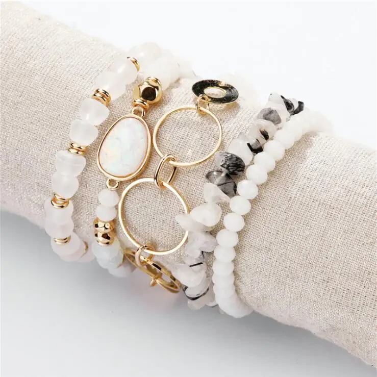 
Europe and the United States big jewelry natural edging stone crystal beads circle gravel multi-layer bracelet 5pcs/set 