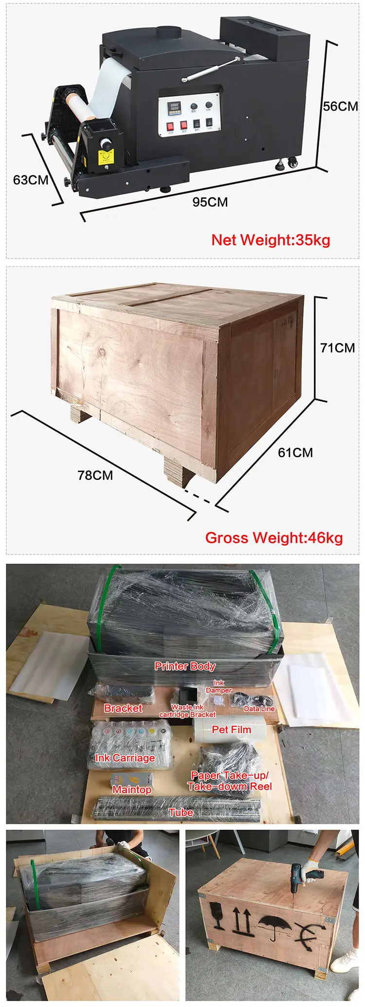 RECAI 30cm Direct To Film Printer T shirt Printing Machine DTF Printer with Shake Powder Machine