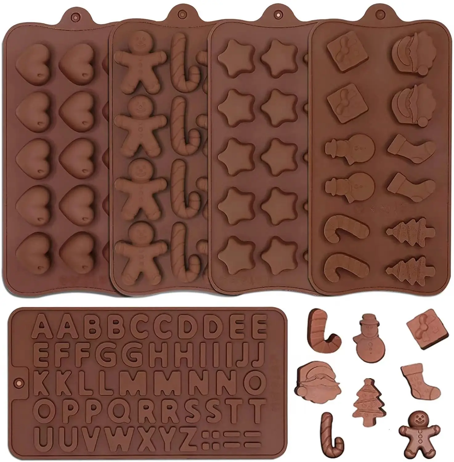 Wholesale Bpa Free Food Grade Silicone Christmas Heart Star Shape Chocolate Candy Moulds DIY Cake Baking Molds for Christmas