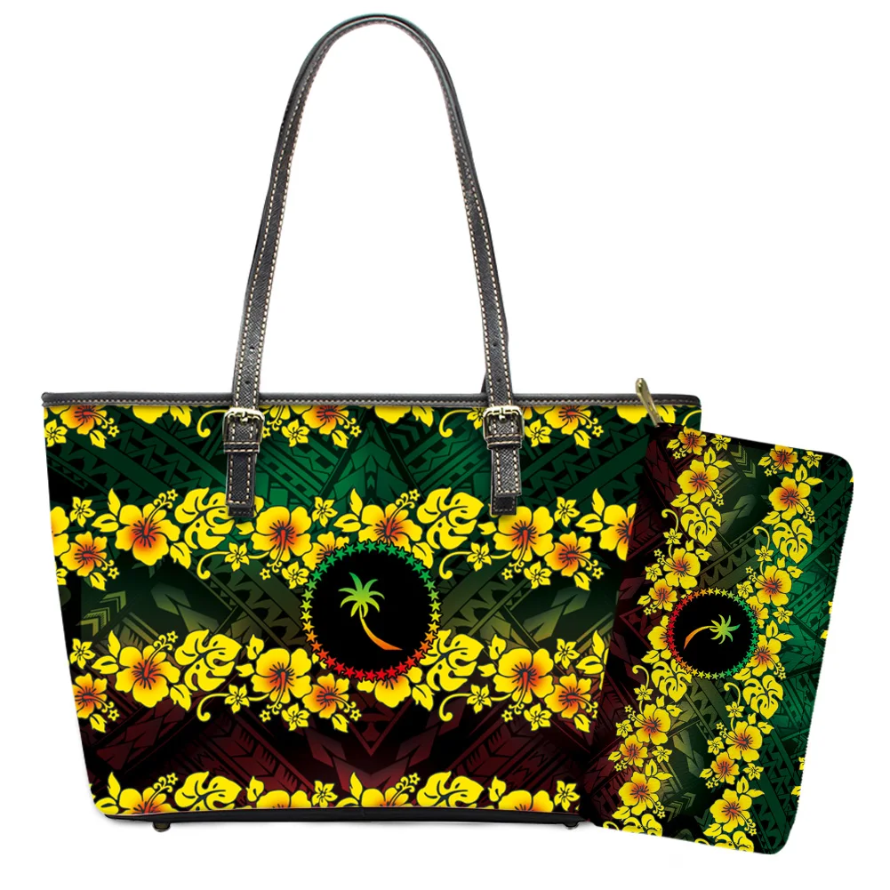 
Flower Design Purses And Handbags Retro Blue Polynesian Floral Woman Bags Luxury Handbags Set Pu Leather Handbags For Women 