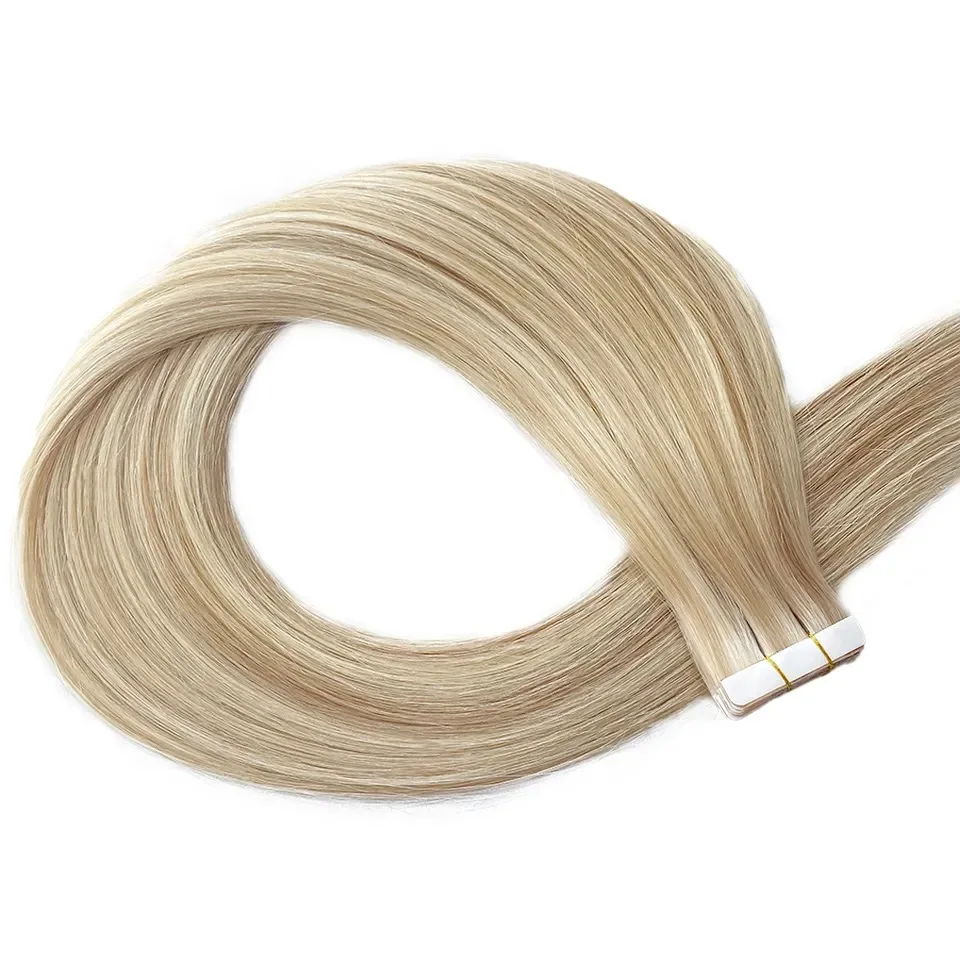 Factory Sale European Double Drawn Virgin Russian Human Hair Tape pink  Remy Tape In Hair Extension