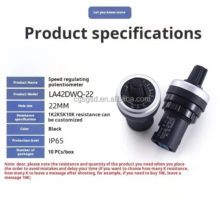 High Quality 22mm 1k 2k 5k 10k IP65 270 degree potentiometer for push button switch