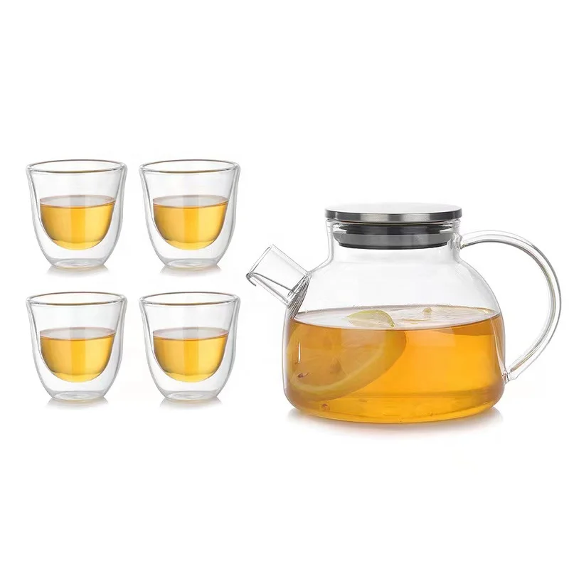 Wholesale Glass Tea Cup Pot High borosilicate Glass Tea Pot with Cups Custom Tea Pot Cup & Design
