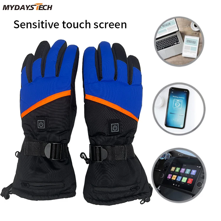 Mydays Tech Windproof Waterproof Thickened Adjustable Touch Screen Design Heated Gloves for Motorcycle Climbing Skiing Gloves