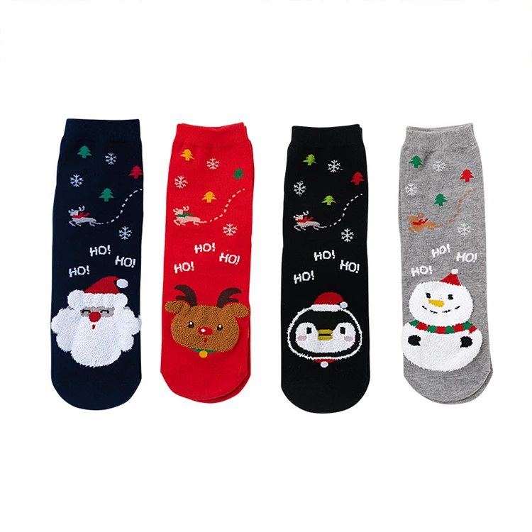 Custom Knitted Christmas Socks Jacquard Snowman Elk Santa Claus Cute Christmas Socks Women