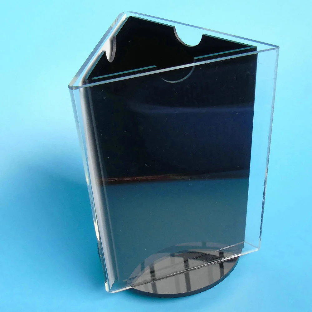 Triangle rotating acrylic menu holder table tent for three 95mm x185mm card