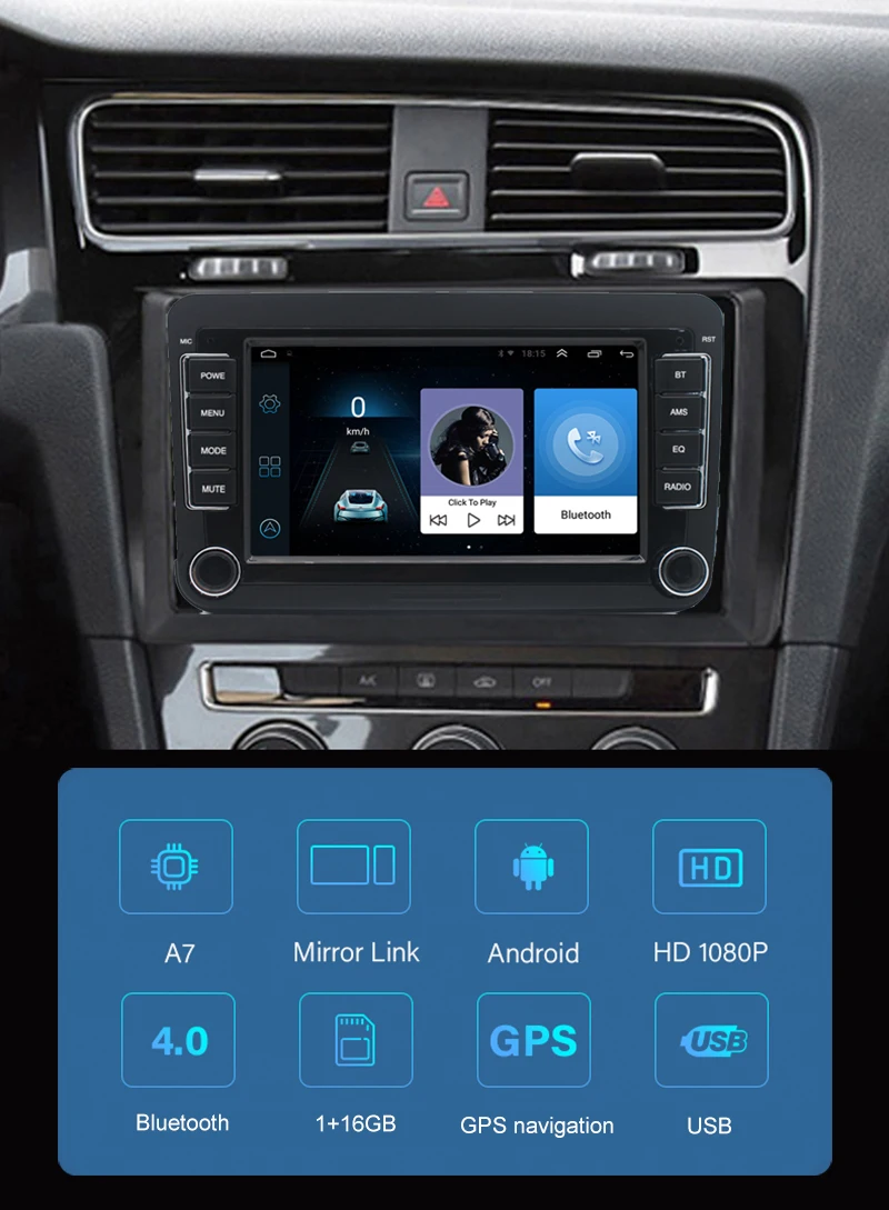Android 7 Inch Auto radio Stereo For Volkswagen Multimedia Player GPS Navigation Display Screen Steering Wheel Control