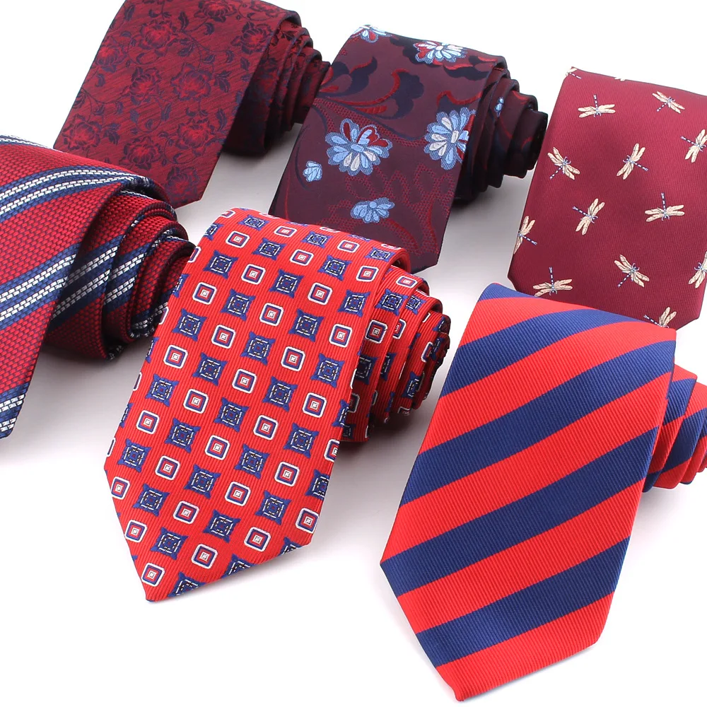 Модные галстуки из полиэстера для мужчин и женщин красный тонкий галстук официального платья аксессуары костюма мужские с цветочным принтом свадебной вечеринки оптовая