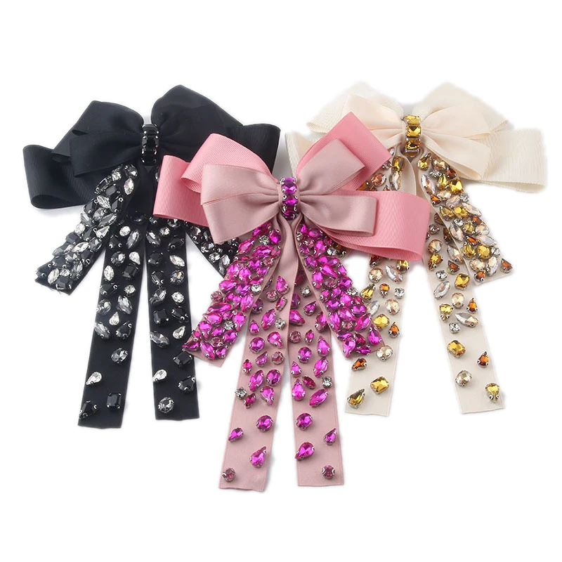 Fashion Custom Women Bow Hair Clip Ribbon Hairgrip Colored Diamond Crystal Bowknot Hair Accessories Hairpin