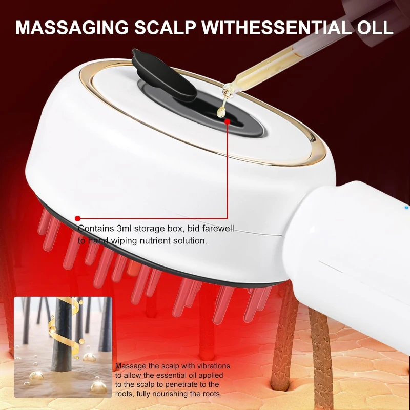 Portable LED Light Therapy Hair Scalp Massager with EMS Vibration Hair Brush Comb