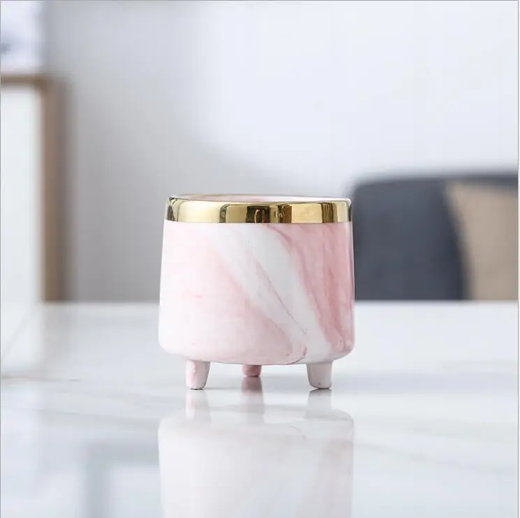 Marble Effect Ceramic Candle jar with three legs