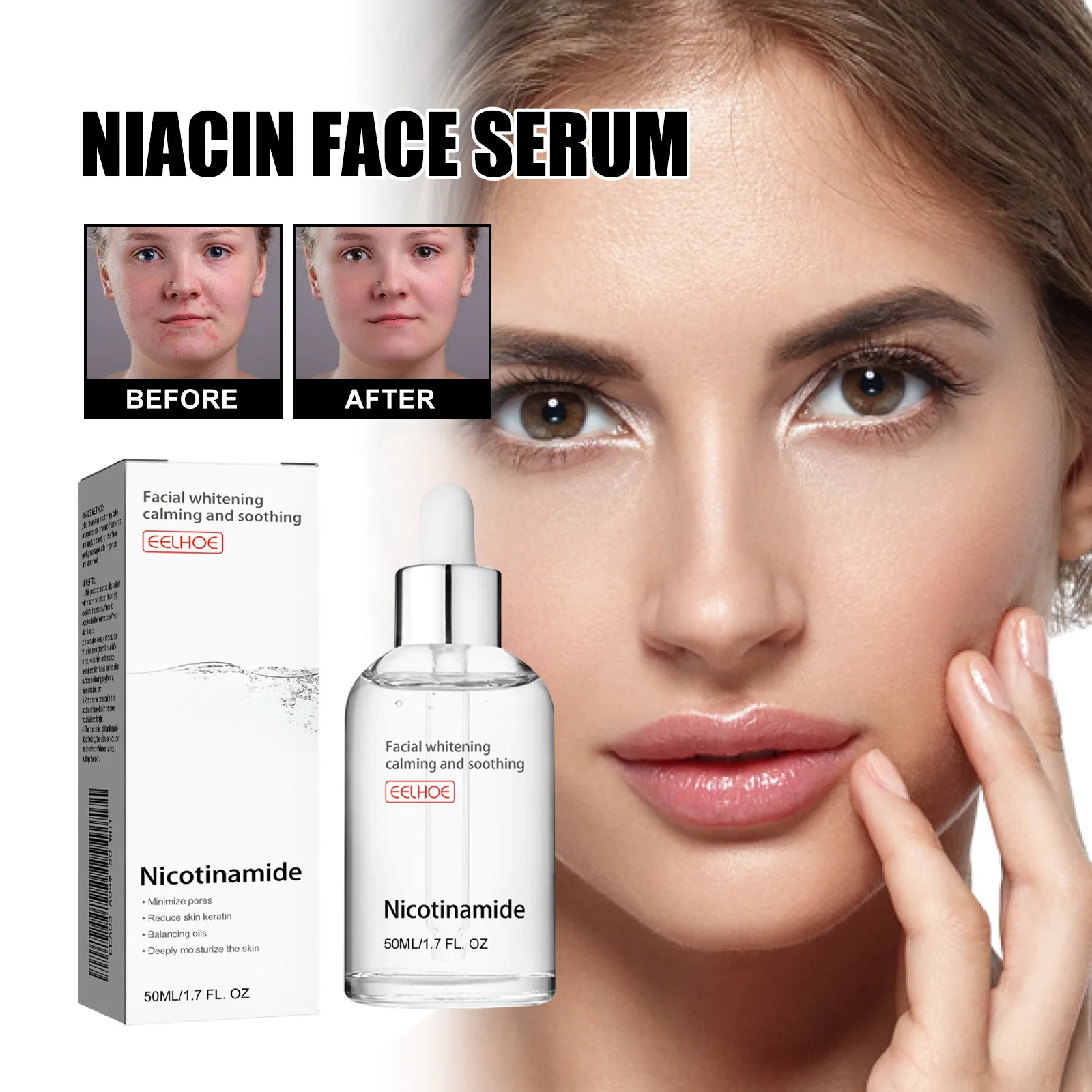 EELHOE Nicotinic Acid Facial Serum Lightening acne Mark moisturizing Pore Contraction Whitening Skin Beauty Serum