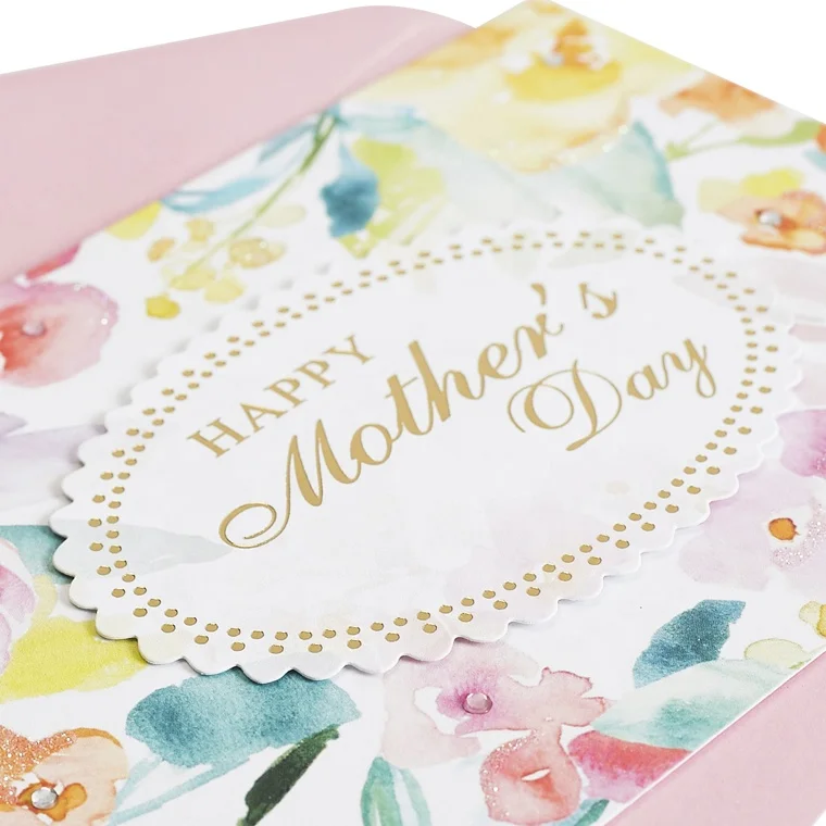 Счастливого Дня матери 3D Цветочные бумажные открытки ручной работы, розовые золотые фольгированные поздравительные открытки с конвертом