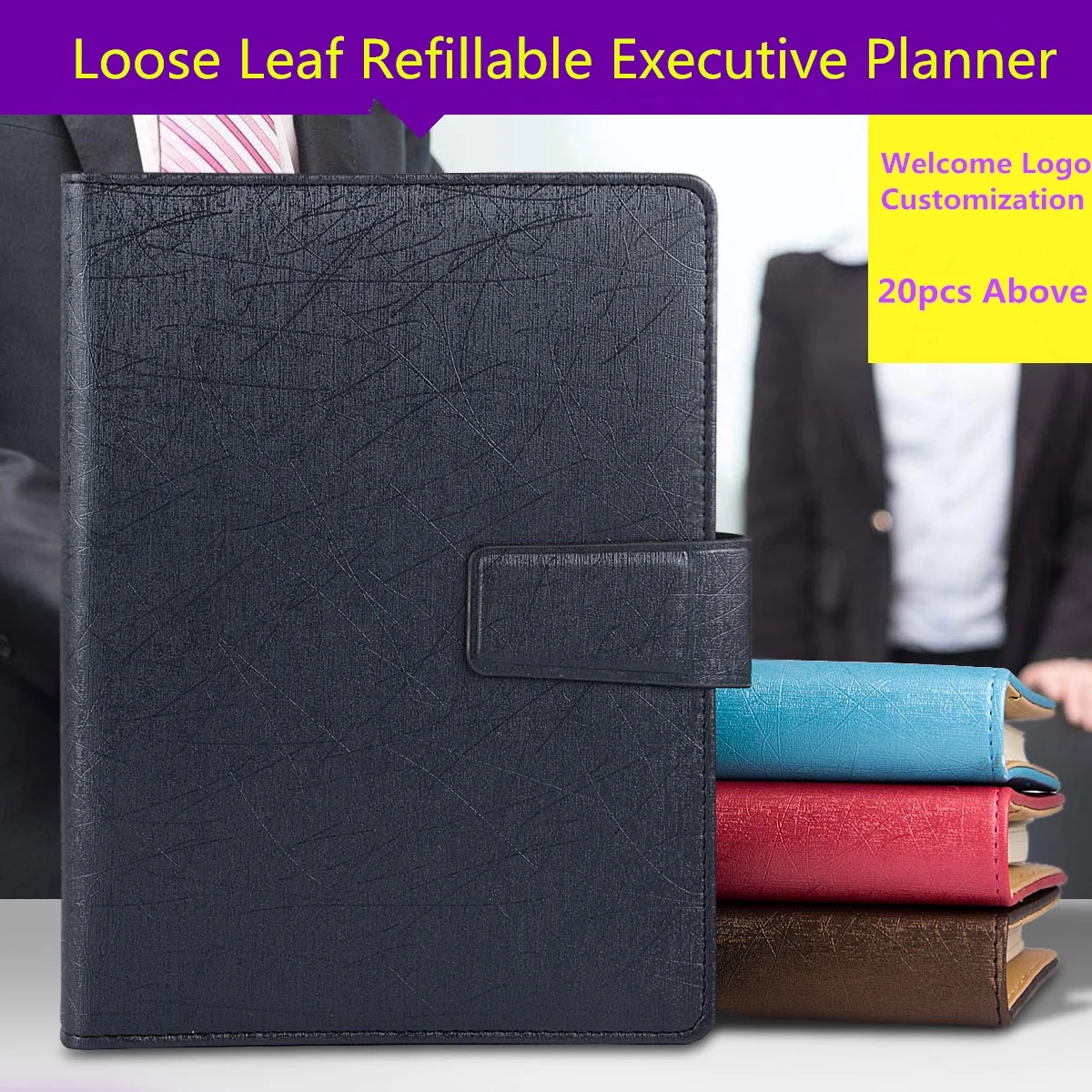 A5 Business loose-leaf Notebook Leather Cover Binder Journals Executive Planner Organizer Refillable Writing Diary