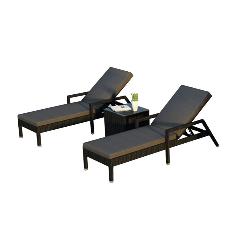 Outdoor balcony lounge rattan outdoor patio swimming pool reclining bed rattan woven beach chair sun loungers