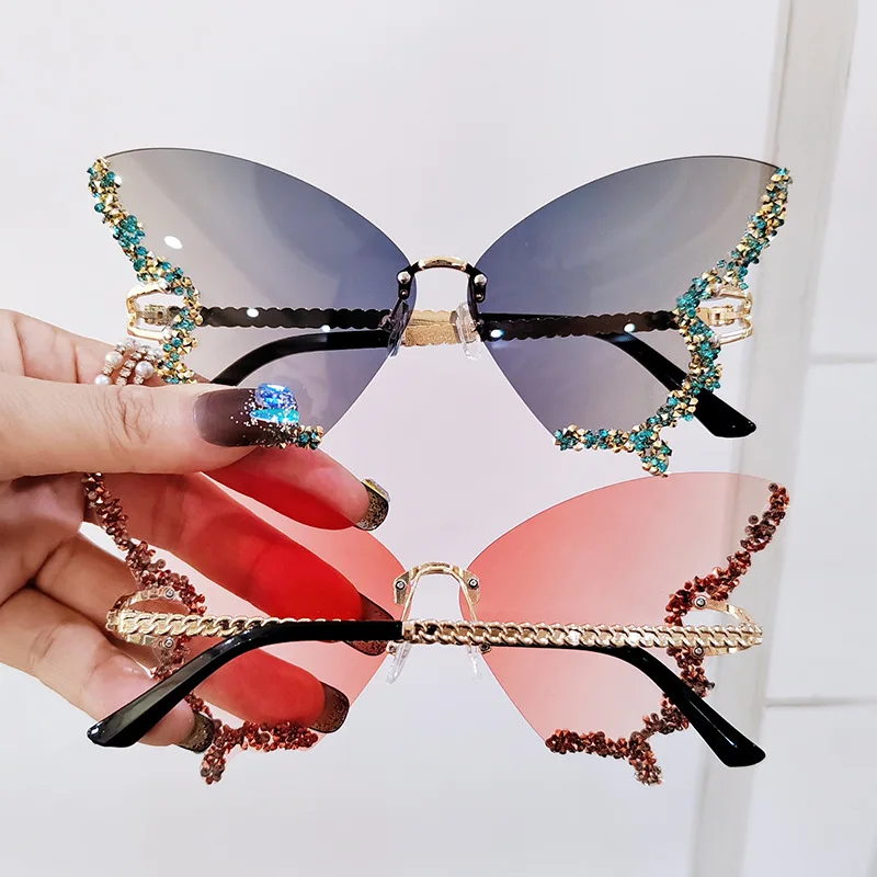2024 Women Custom Logo Shades Sunglasses Diamond Butterfly Sunglasses 2024 Butterfly Rhinestone Sun Glasses Women Y2K Eyewear