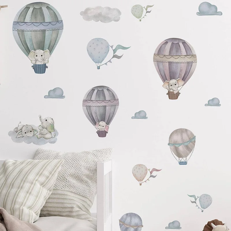Cartoon hot air balloon elephant die cut stickers water proof stickers for home decor kids room decoration