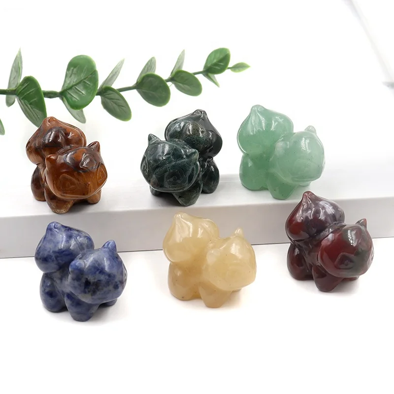 30mm Natural Quartz Crystal Healing Gem Stone Animal Cartoon Bulbasaur Crystal Carvings For Home Decoration Gift