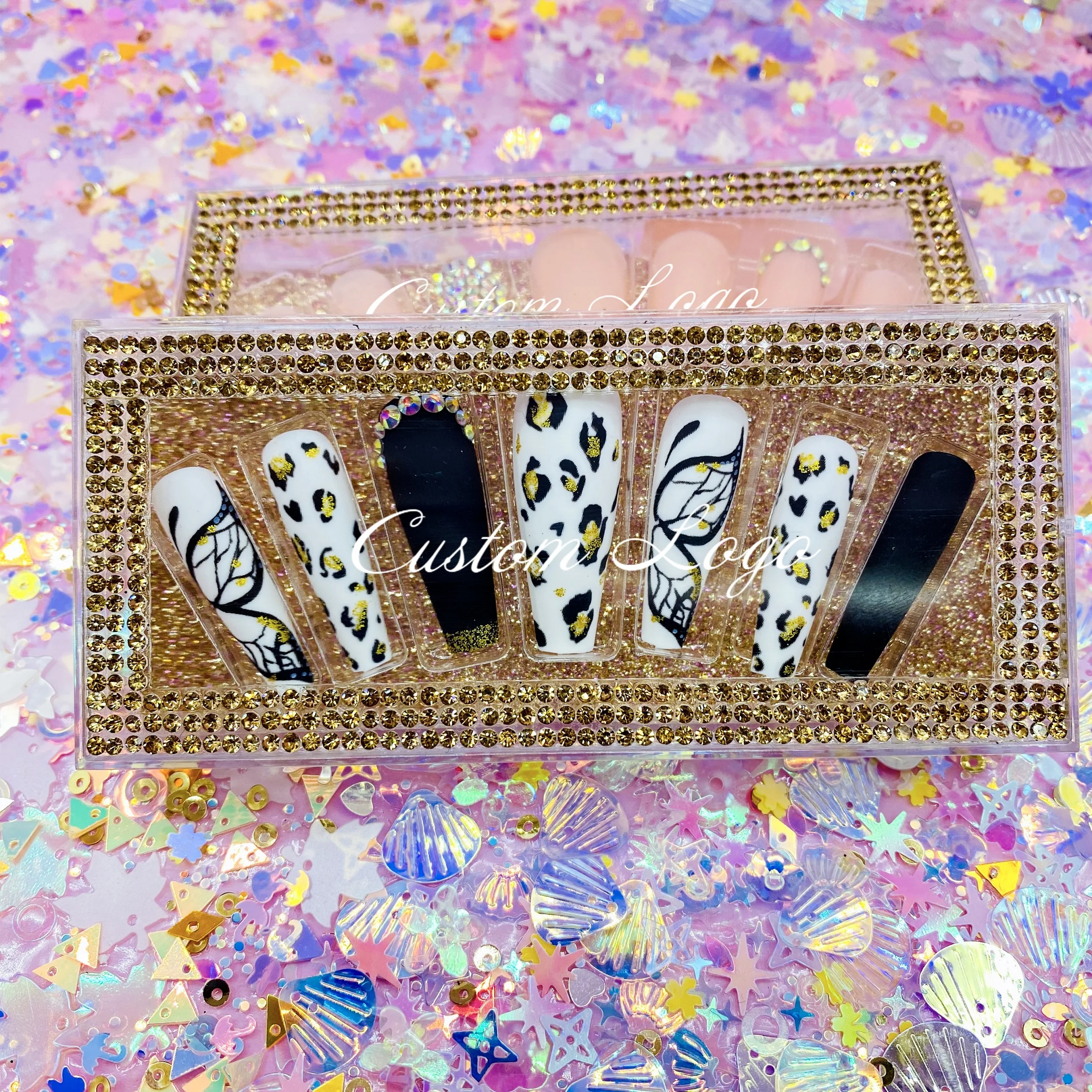 24pcs Set With Sticker Ballerina Full Cover Press on Nail Art Tips Artificial Long Coffin Designed Press On Nails