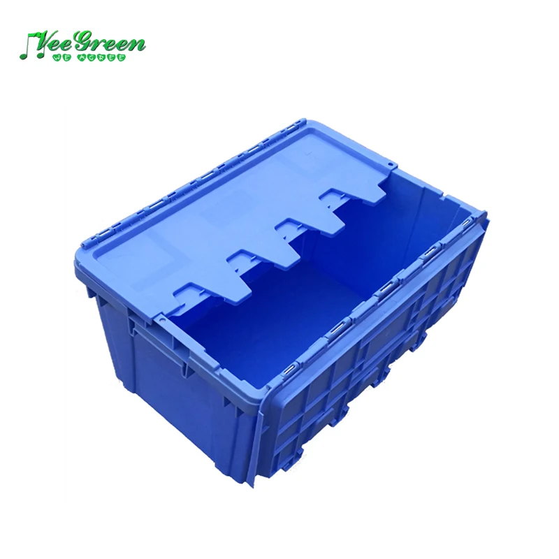 Nesting Solid  Turnover Moving Stackable Plastic Storage Boxes with Attached Lids