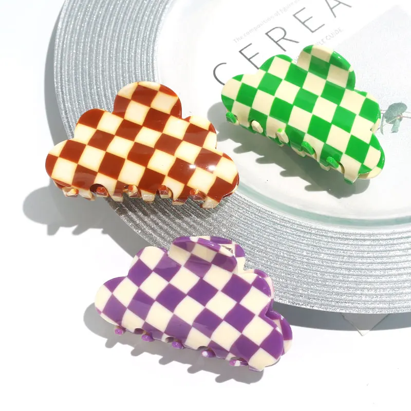 popular acetate plaid hair claw clips checkered board clutchers hair clip crab cloud large hair clamps claw clips for women