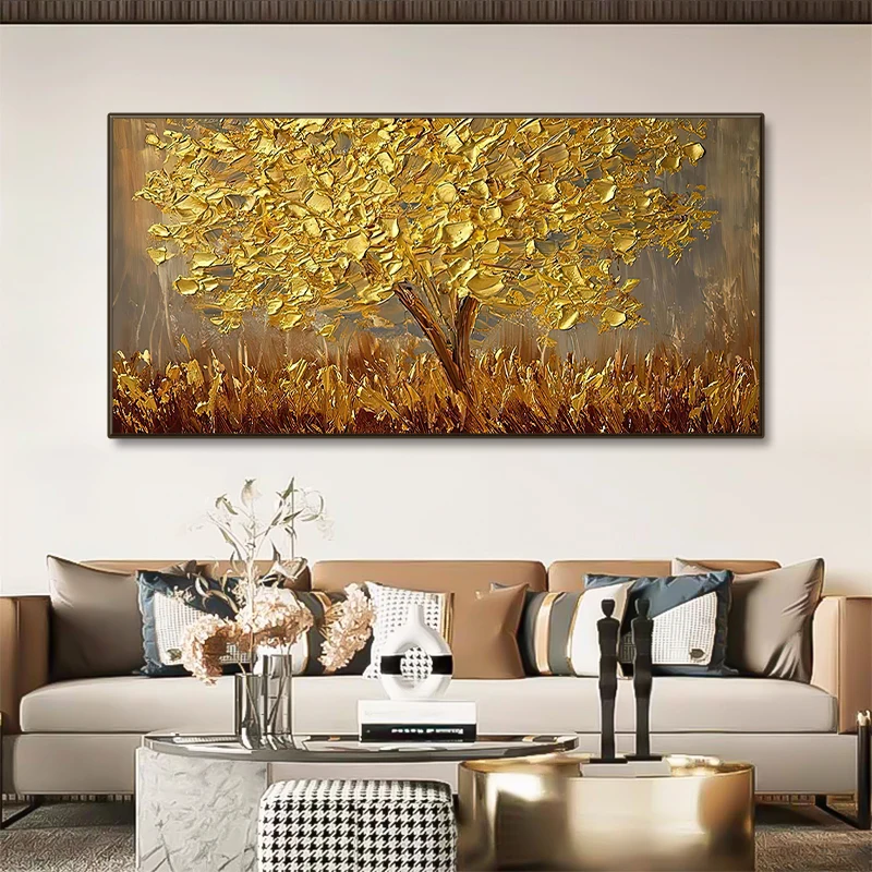 Luxury Accessories Decoration Wall Pictures Gold Tree 100% Handpainted Oil Painting Art For Decor