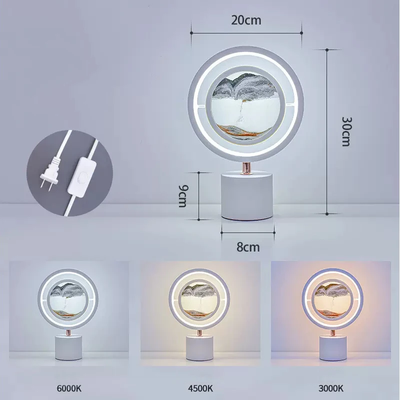 TAIKOO 3D Hourglass Bedside Table Lamp Sand Moving Painting Led Night Light Quicksand  Deep Sea Sandscape Desk Lights