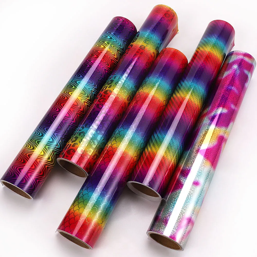 Hot Sale New Product Pvc Permanent Self Adhesive Cutting Vinyl Holographic Reflective Rainbow Craft Making Colored Cutting Vinyl