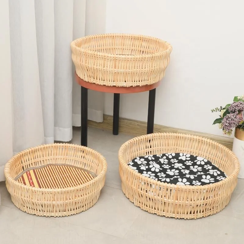 2024 Custom Handmade natural wicker rattan wooden cat nest dog nest pet bed for cat house dog house all seasons