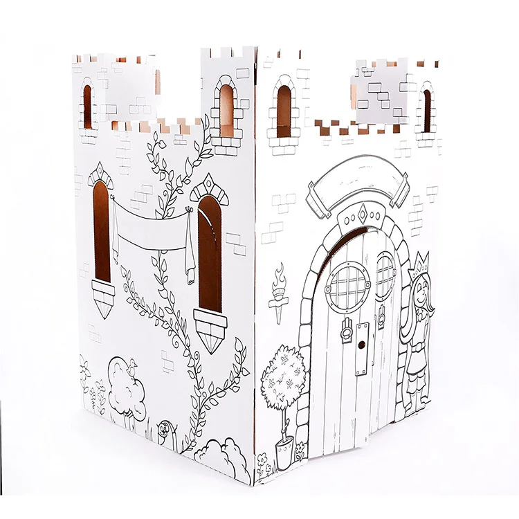 Fairy Tale Castle Kids Art Craft Indoor Outdoor Fun Color Draw Doodle Decorate Personalize a Cardboard Fort Age 3+ White