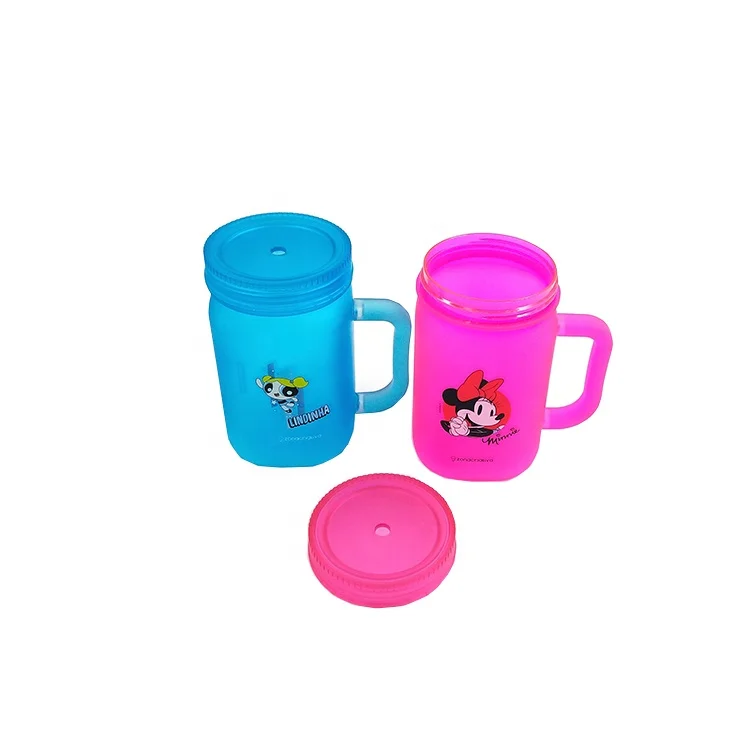 BPA Free round shape plastic Mason Jar With Tin Lid And Straw