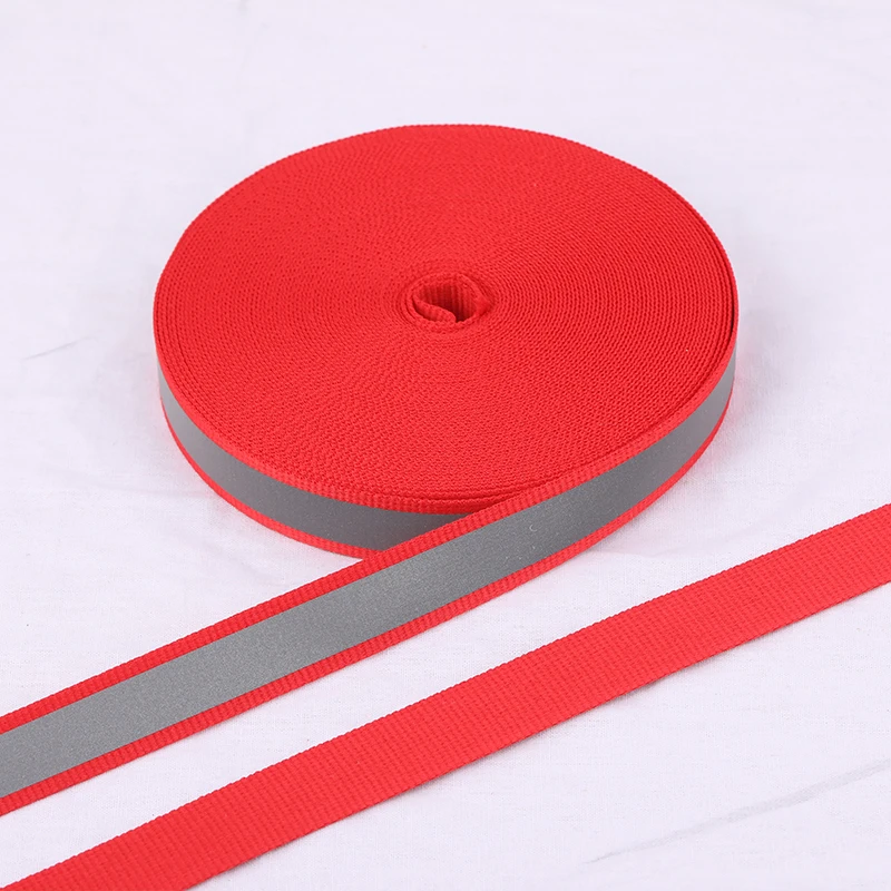 Custom 15 mm 20 mm 25 mm Polyester Nylon glow in dark webbing  Reflective  print webbing ribbon tape roll