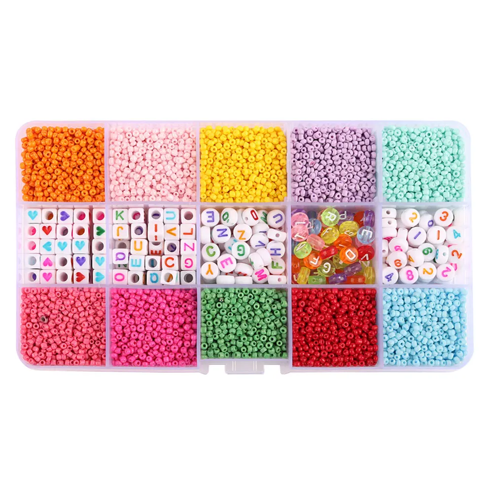 1800pcs DIY 4mm Glass Beads Set 250pcs 6mm Round Square Acrylic Alphabet Letter Beads Glass Seed Beads