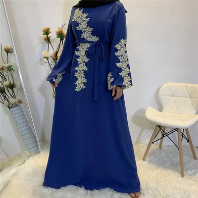 Fashion luxury embroidery lace pearl Islamic dress female Muslim Maxi Dubai abaya dress