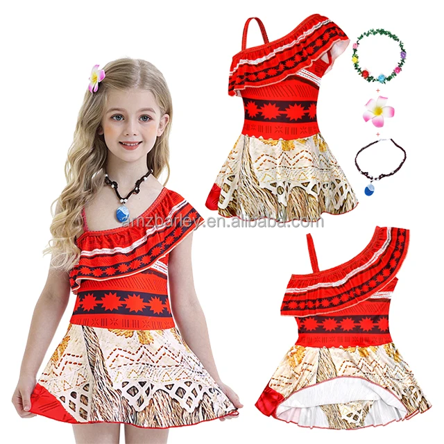 Halloween TV Movie Costume Girls Princess Dress Up Children Carnival Party Cosplay One Shoulder Ocean Romance Vaiana Swimsuit