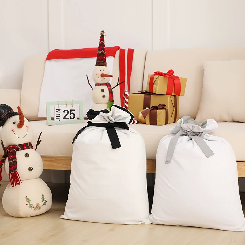 New Design 19.6*27.5 Inches kids Candy Gift Storage Santa Bag White Canvas Christmas Santa Sacks Blank