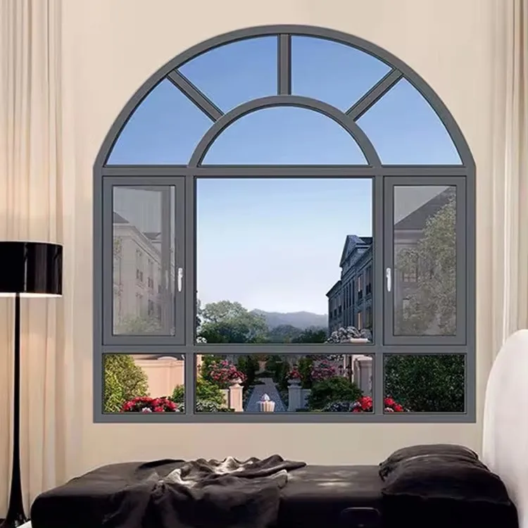 Best price luxury design solid power coated metal arch casement window aluminum profile casement windows for villa
