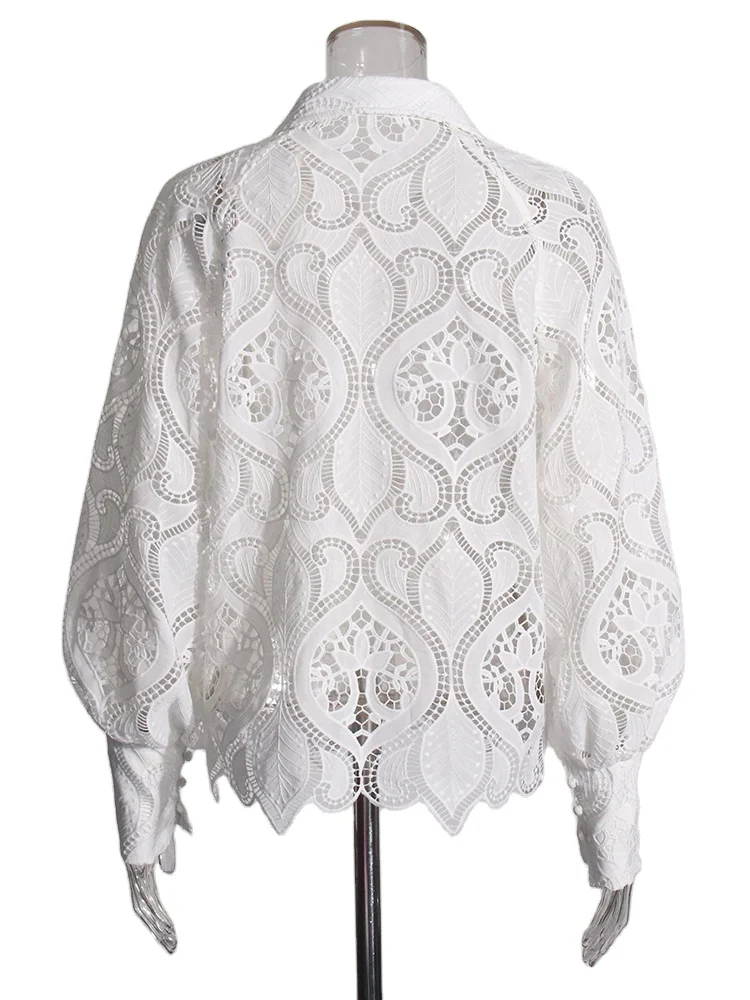 TWOTWINSTYLE 2024 Summer New Arrival Advanced Fabric Unlined Hollow Perspective Long Sleeve Sexy Blouse