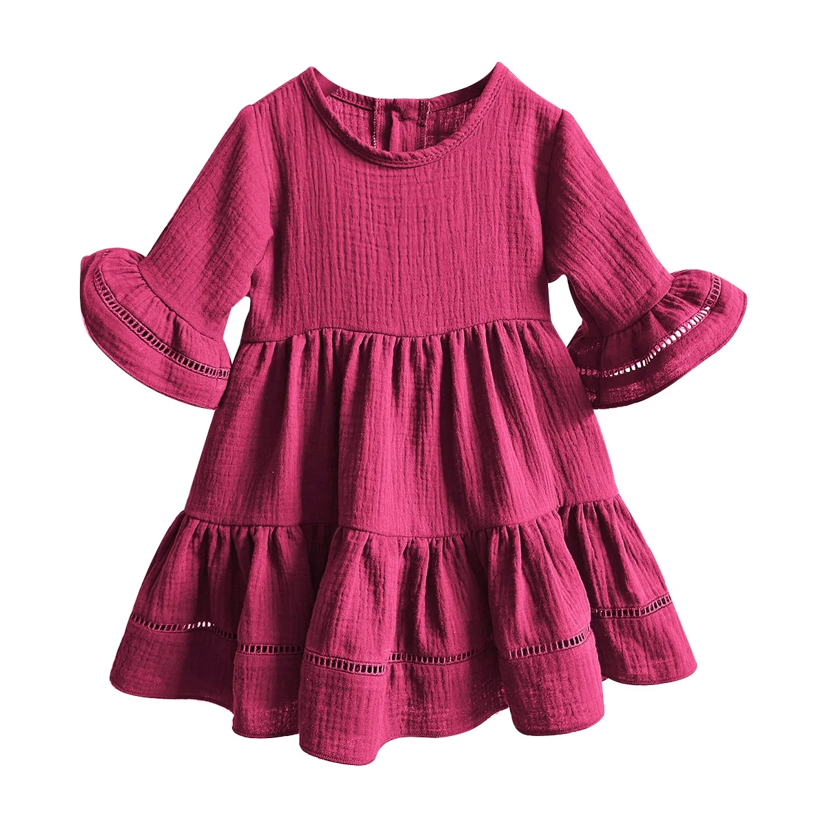 Custom summer baby girl Big cuff cute ruffle dresses match color lace block dress
